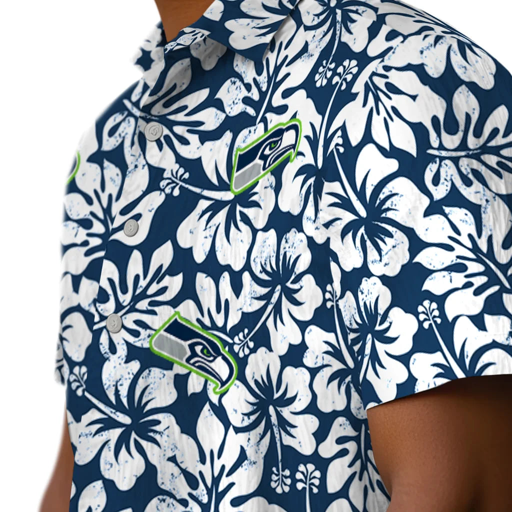 Seattle Seahawks Hawaiian Shirt - Hibiscus Motif | Moonbestprint