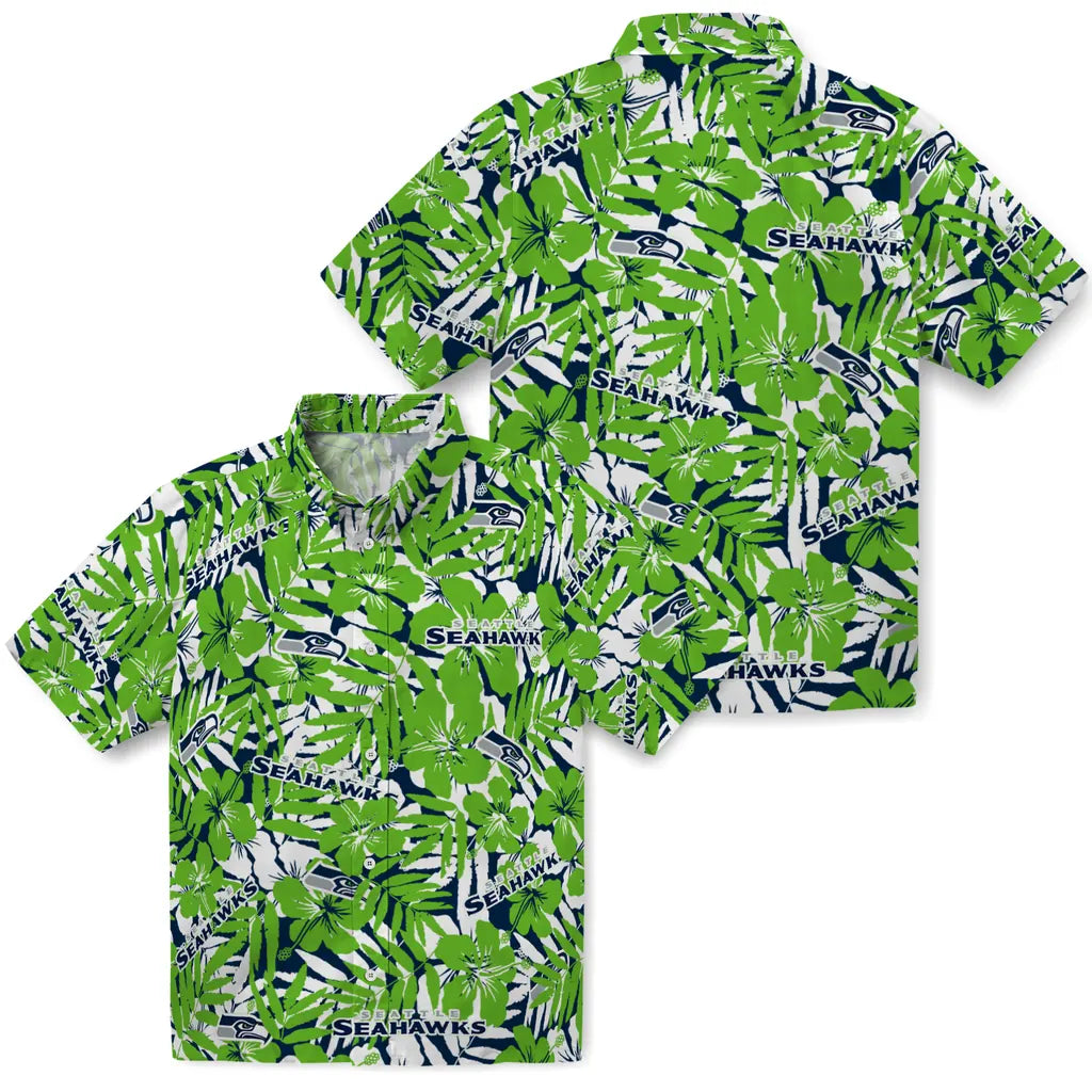 Seattle Seahawks Hawaiian Shirt - Hibiscus Overlay | Moonbestprint