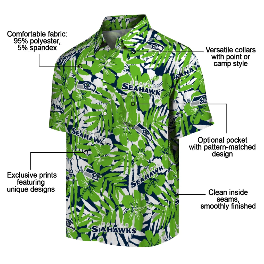 Seattle Seahawks Hawaiian Shirt - Hibiscus Overlay | Moonbestprint