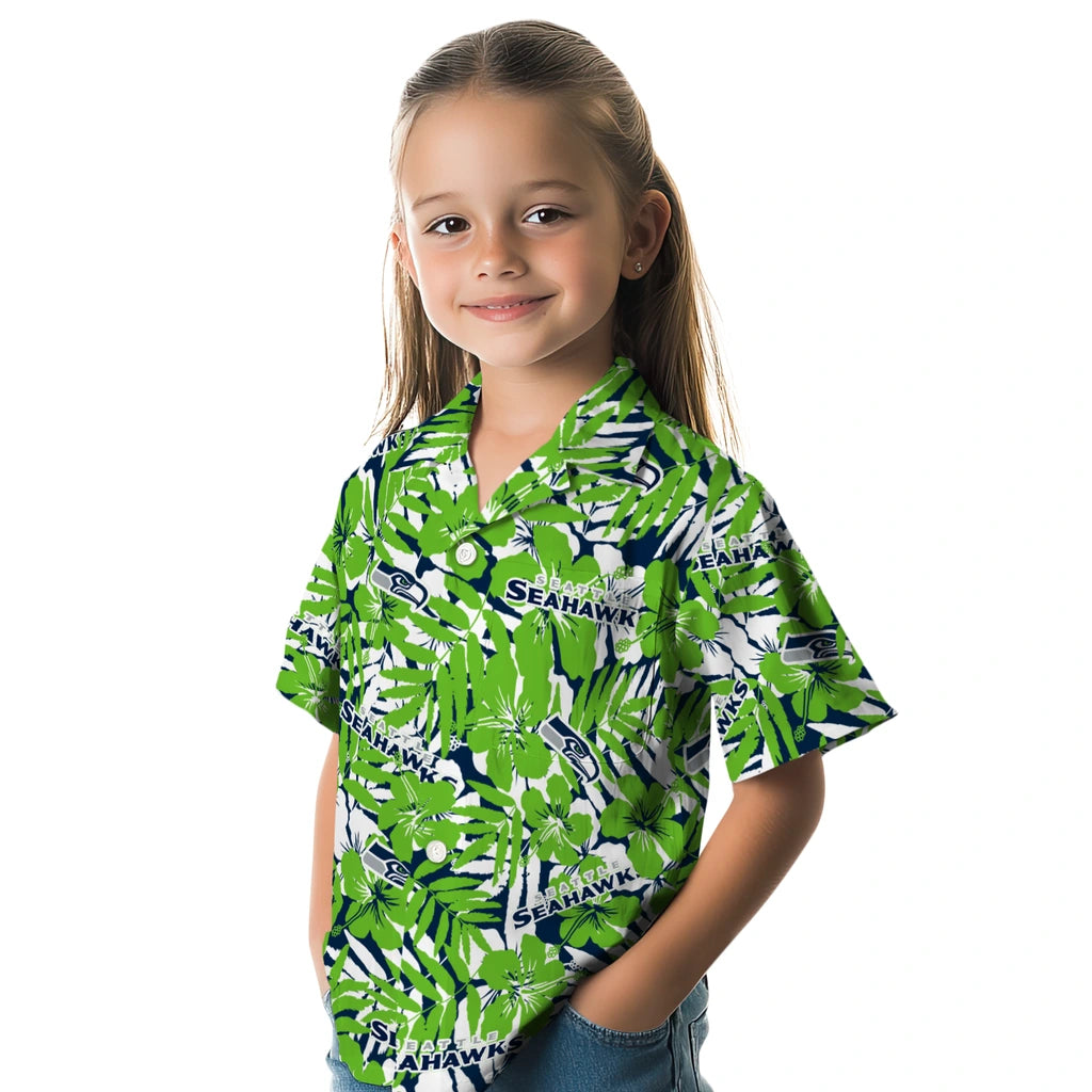 Seattle Seahawks Hawaiian Shirt - Hibiscus Overlay | Moonbestprint