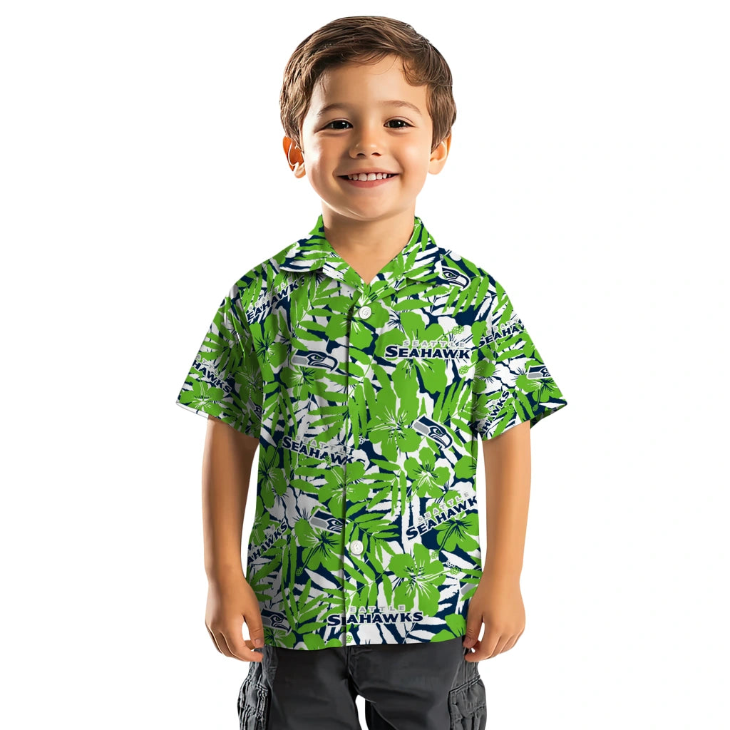 Seattle Seahawks Hawaiian Shirt - Hibiscus Overlay | Moonbestprint