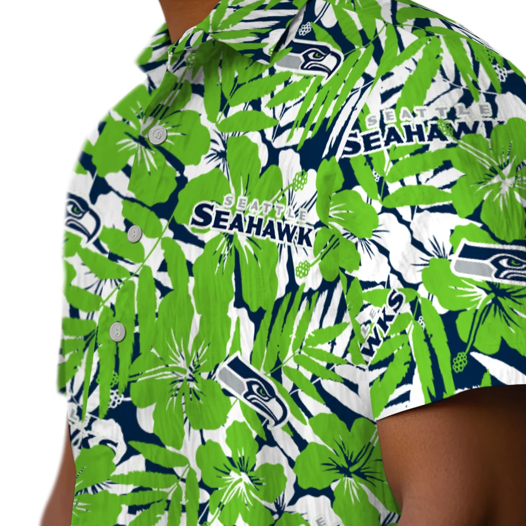Seattle Seahawks Hawaiian Shirt - Hibiscus Overlay | Moonbestprint