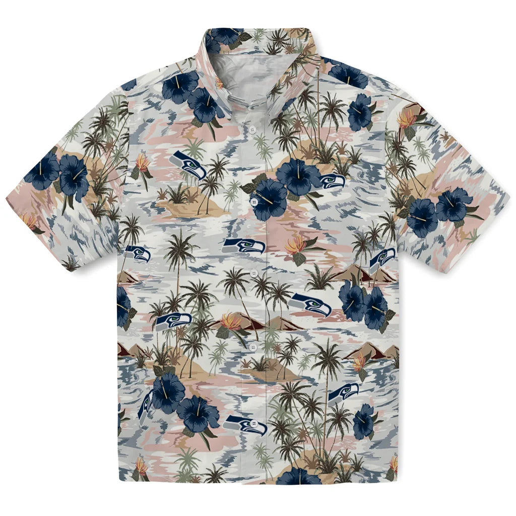 Seattle Seahawks Hawaiian Shirt - Hibiscus Seaside | Moonbestprint