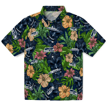 Seattle Seahawks Hawaiian Shirt - Hibiscus Tiki Jungle | Moonbestprint