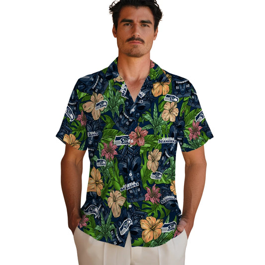 Seattle Seahawks Hawaiian Shirt - Hibiscus Tiki Jungle | Moonbestprint