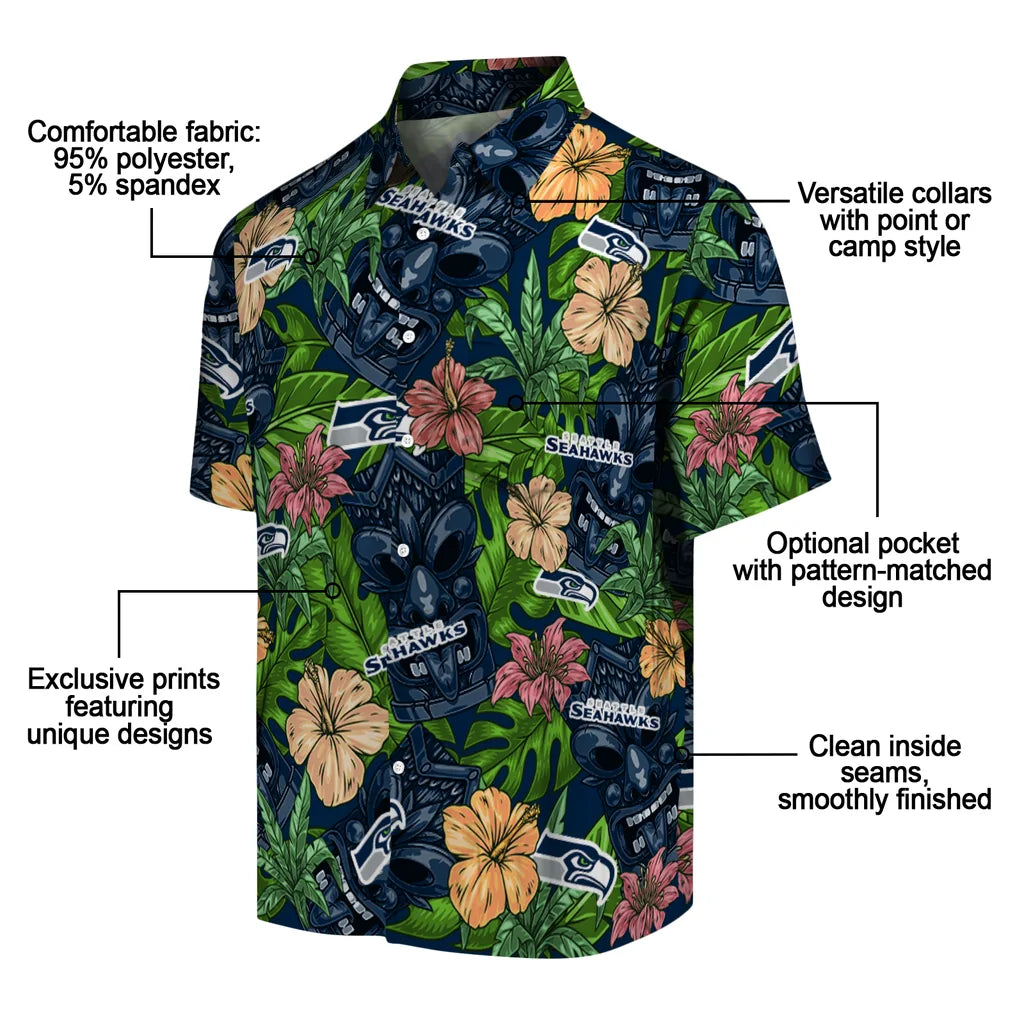 Seattle Seahawks Hawaiian Shirt - Hibiscus Tiki Jungle | Moonbestprint