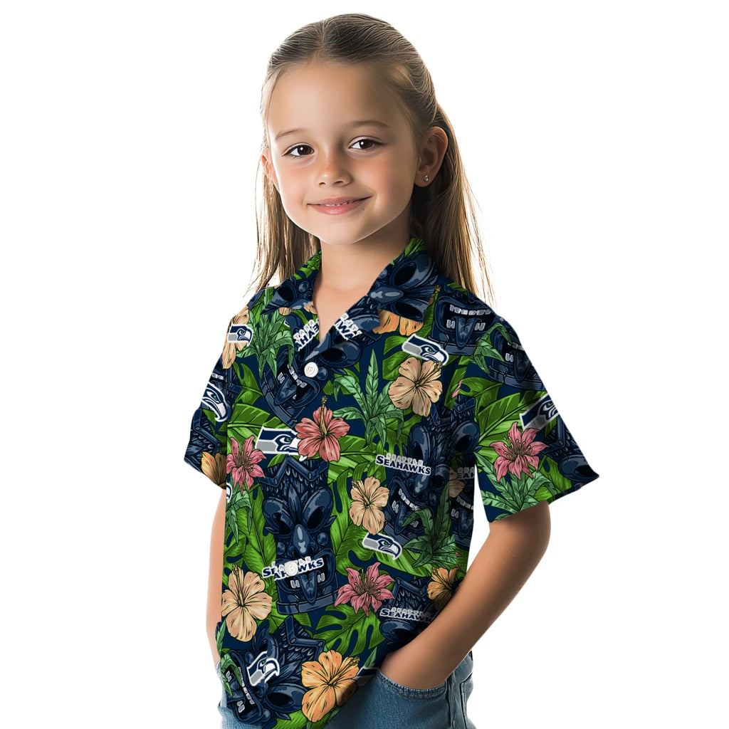Seattle Seahawks Hawaiian Shirt - Hibiscus Tiki Jungle | Moonbestprint