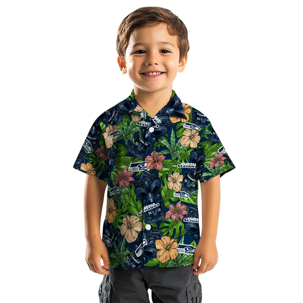 Seattle Seahawks Hawaiian Shirt - Hibiscus Tiki Jungle | Moonbestprint