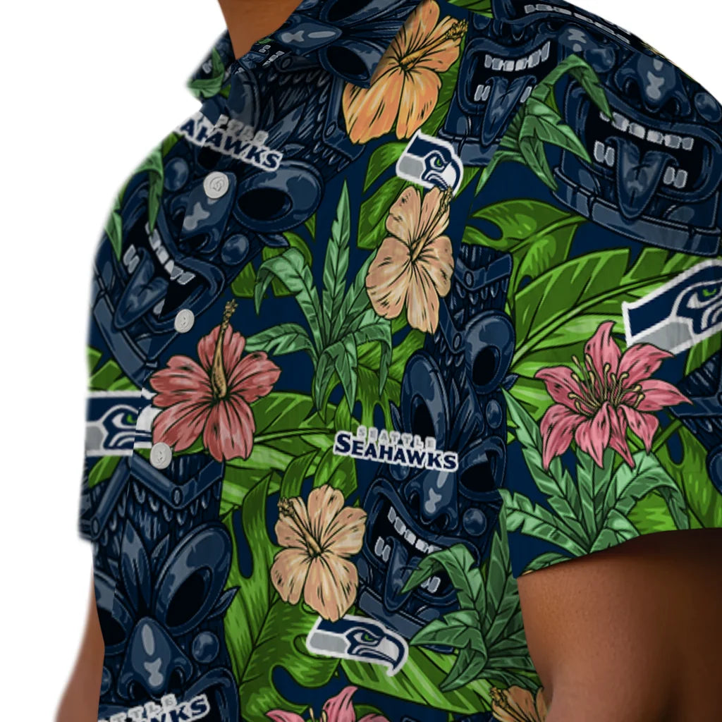 Seattle Seahawks Hawaiian Shirt - Hibiscus Tiki Jungle | Moonbestprint