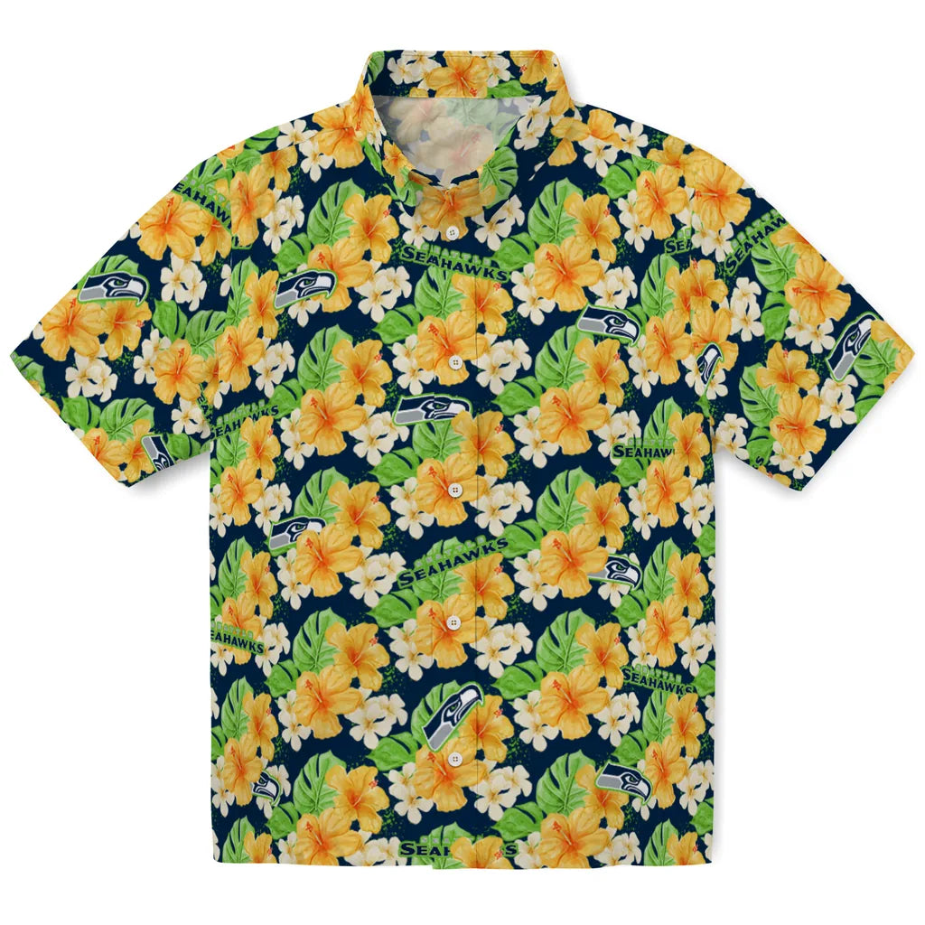 Seattle Seahawks Hawaiian Shirt - Hibiscus Tropics | Moonbestprint