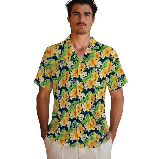 Seattle Seahawks Hawaiian Shirt - Hibiscus Tropics | Moonbestprint