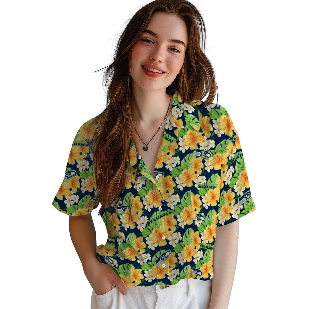 Seattle Seahawks Hawaiian Shirt - Hibiscus Tropics | Moonbestprint