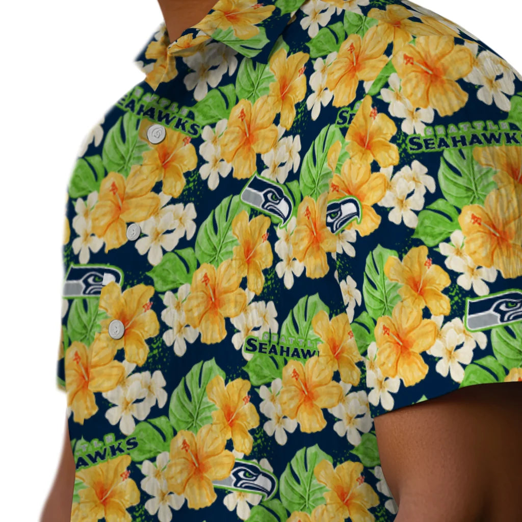Seattle Seahawks Hawaiian Shirt - Hibiscus Tropics | Moonbestprint