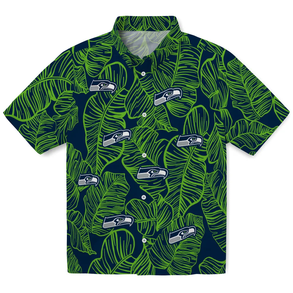 Seattle Seahawks Hawaiian Shirt - Leaf Outline | Moonbestprint