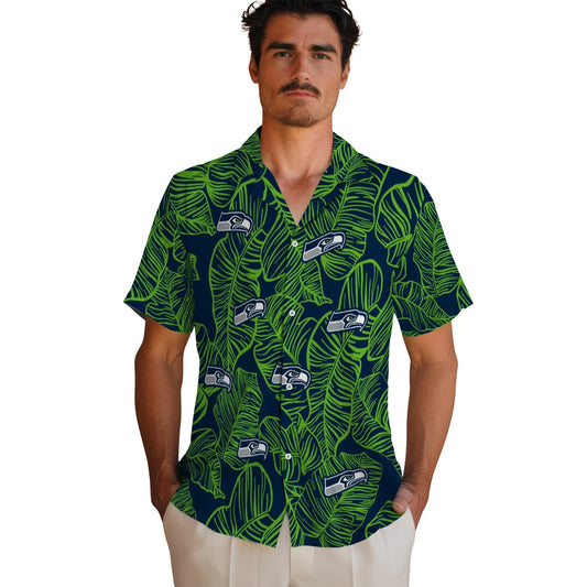 Seattle Seahawks Hawaiian Shirt - Leaf Outline | Moonbestprint