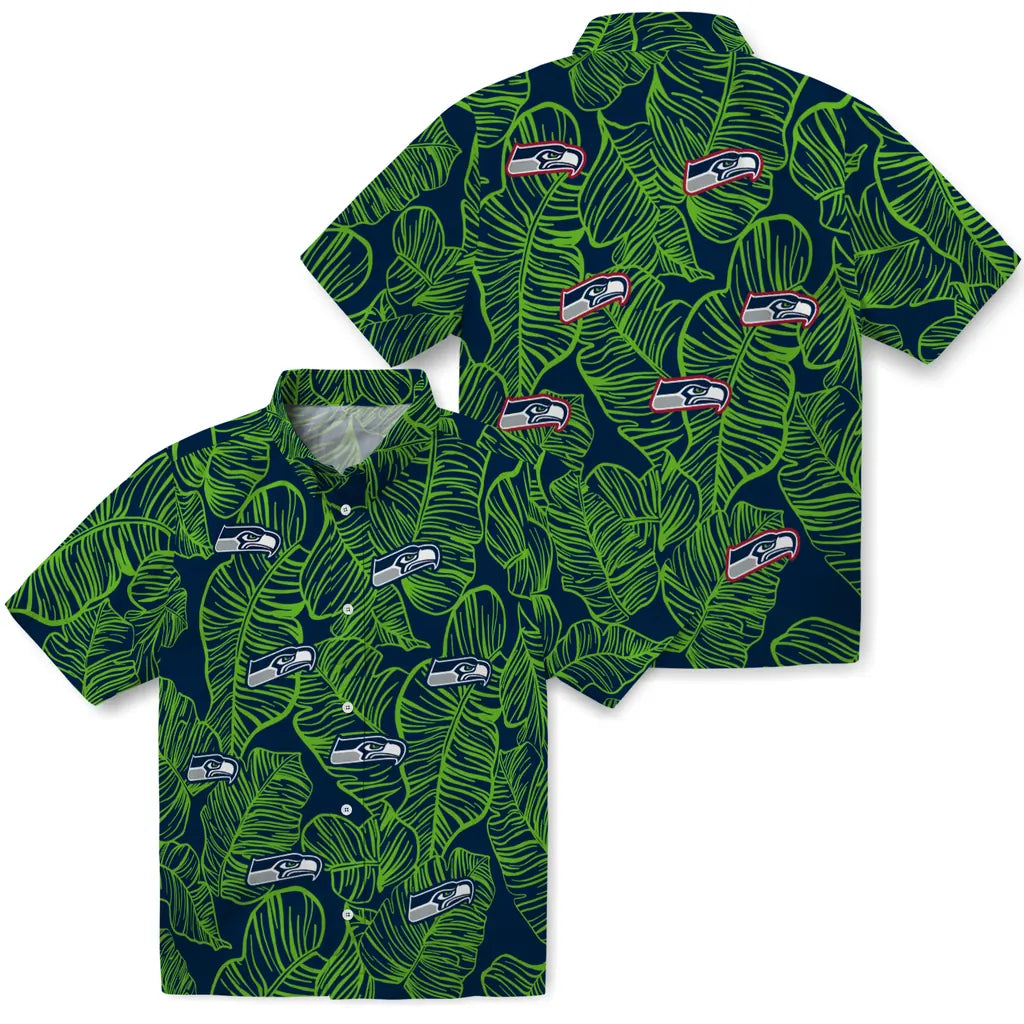 Seattle Seahawks Hawaiian Shirt - Leaf Outline | Moonbestprint