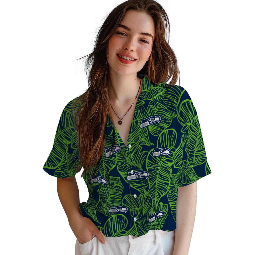 Seattle Seahawks Hawaiian Shirt - Leaf Outline | Moonbestprint