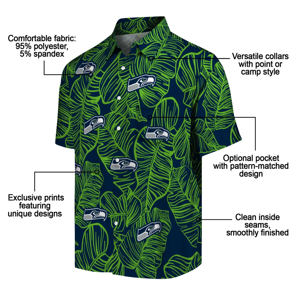 Seattle Seahawks Hawaiian Shirt - Leaf Outline | Moonbestprint