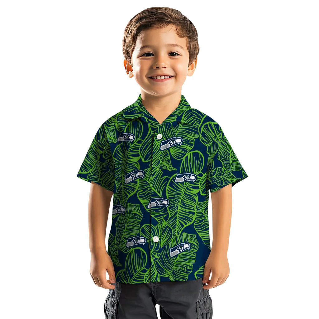 Seattle Seahawks Hawaiian Shirt - Leaf Outline | Moonbestprint