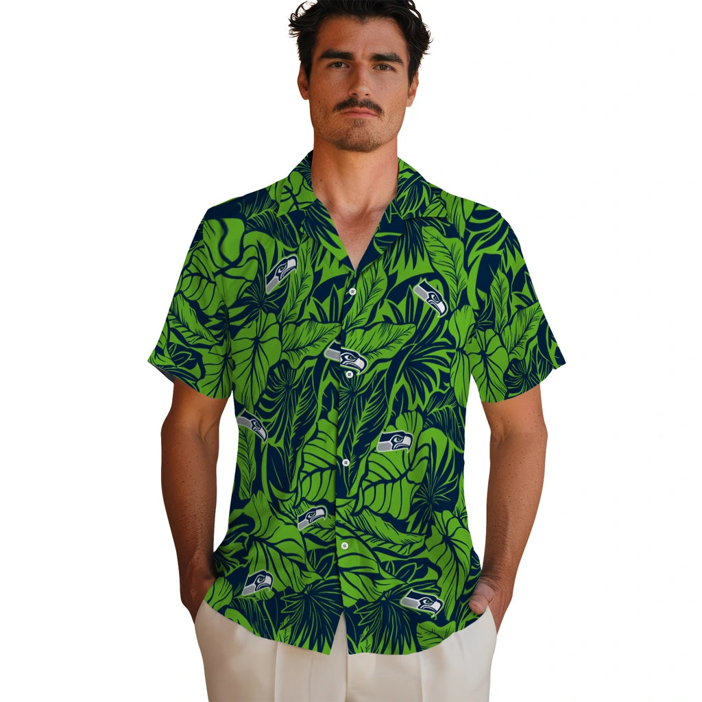 Seattle Seahawks Hawaiian Shirt - Monstera Layer | Moonbestprint