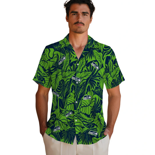 Seattle Seahawks Hawaiian Shirt - Monstera Layer | Moonbestprint