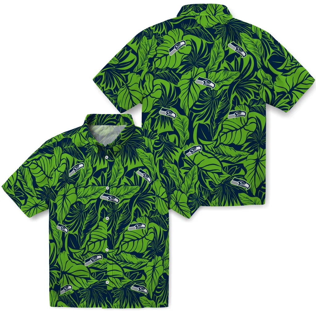 Seattle Seahawks Hawaiian Shirt - Monstera Layer | Moonbestprint