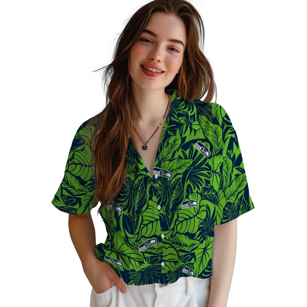 Seattle Seahawks Hawaiian Shirt - Monstera Layer | Moonbestprint