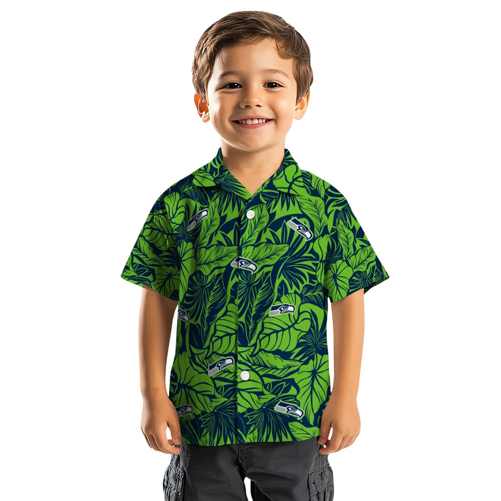 Seattle Seahawks Hawaiian Shirt - Monstera Layer | Moonbestprint