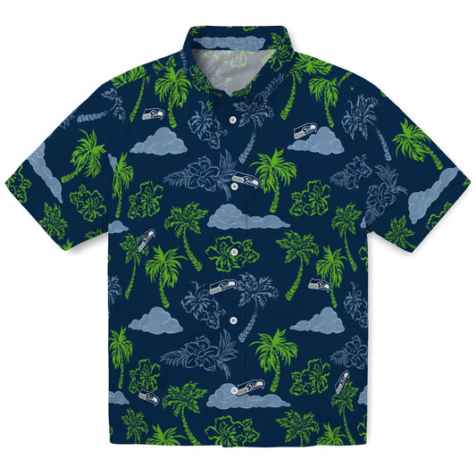 Seattle Seahawks Hawaiian Shirt - Palm And Clouds | Moonbestprint