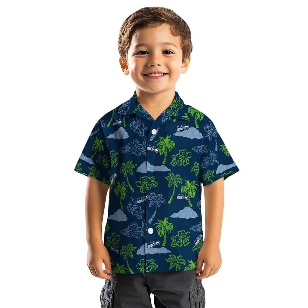 Seattle Seahawks Hawaiian Shirt - Palm And Clouds | Moonbestprint