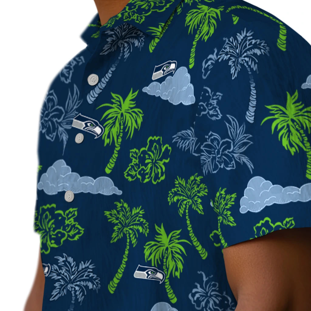 Seattle Seahawks Hawaiian Shirt - Palm And Clouds | Moonbestprint