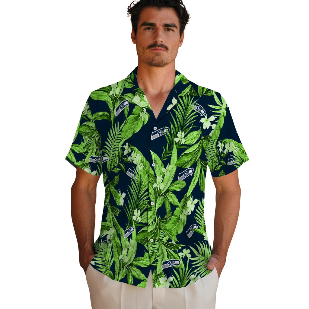 Seattle Seahawks Hawaiian Shirt - Palm Leaves | Moonbestprint