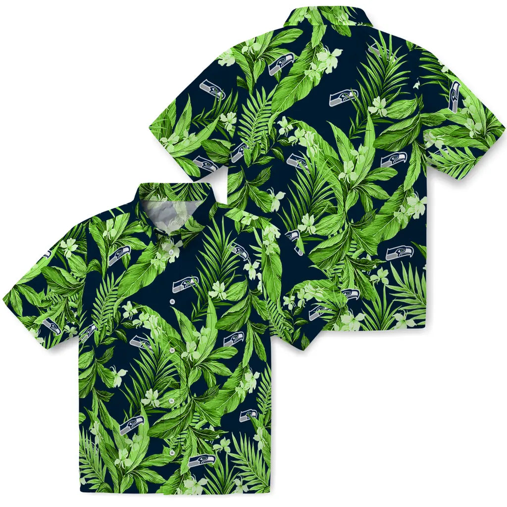 Seattle Seahawks Hawaiian Shirt - Palm Leaves | Moonbestprint