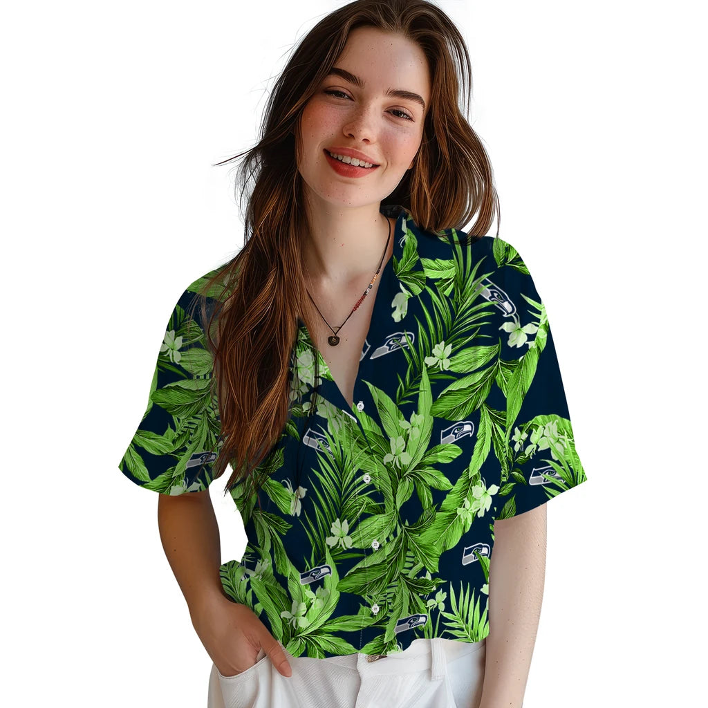 Seattle Seahawks Hawaiian Shirt - Palm Leaves | Moonbestprint