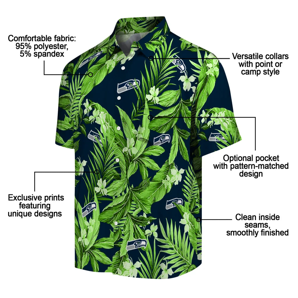 Seattle Seahawks Hawaiian Shirt - Palm Leaves | Moonbestprint