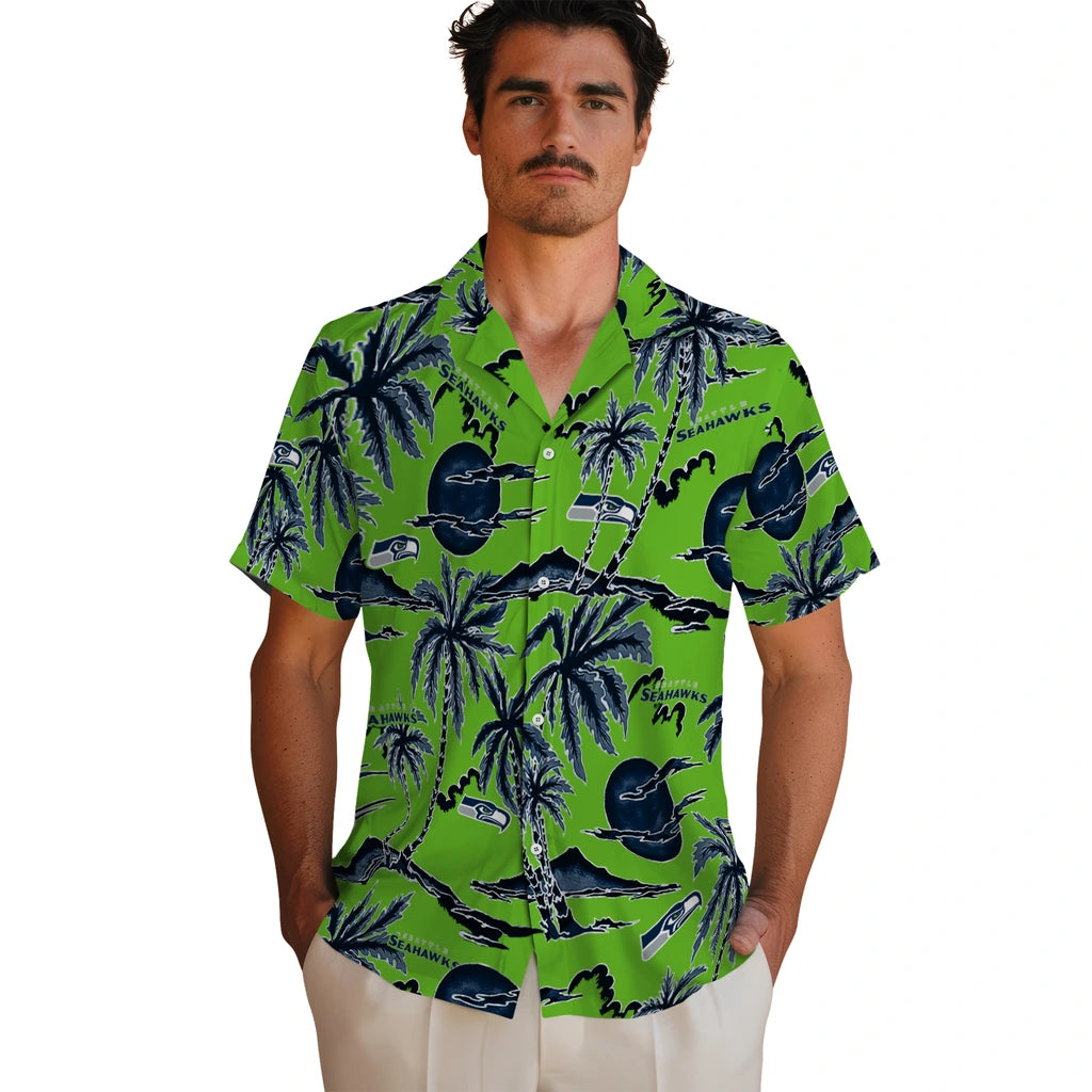 Seattle Seahawks Hawaiian Shirt - Palm Sunset | Moonbestprint
