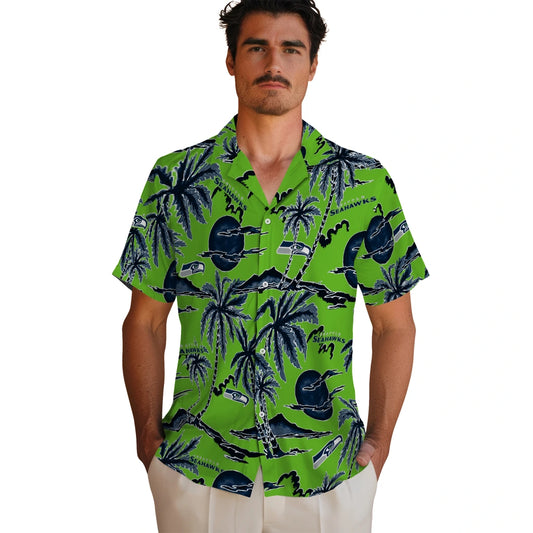 Seattle Seahawks Hawaiian Shirt - Palm Sunset | Moonbestprint