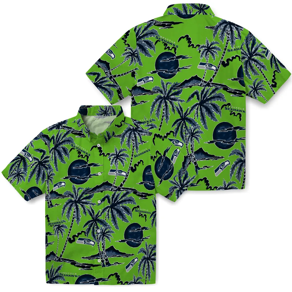Seattle Seahawks Hawaiian Shirt - Palm Sunset | Moonbestprint