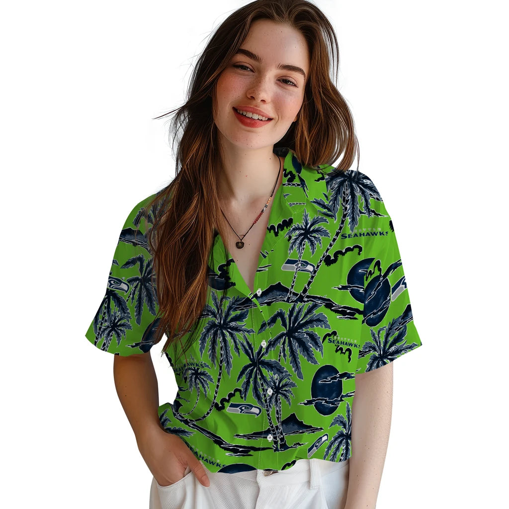 Seattle Seahawks Hawaiian Shirt - Palm Sunset | Moonbestprint