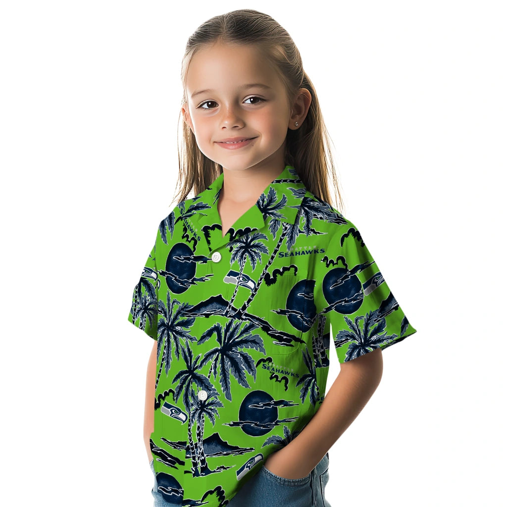 Seattle Seahawks Hawaiian Shirt - Palm Sunset | Moonbestprint