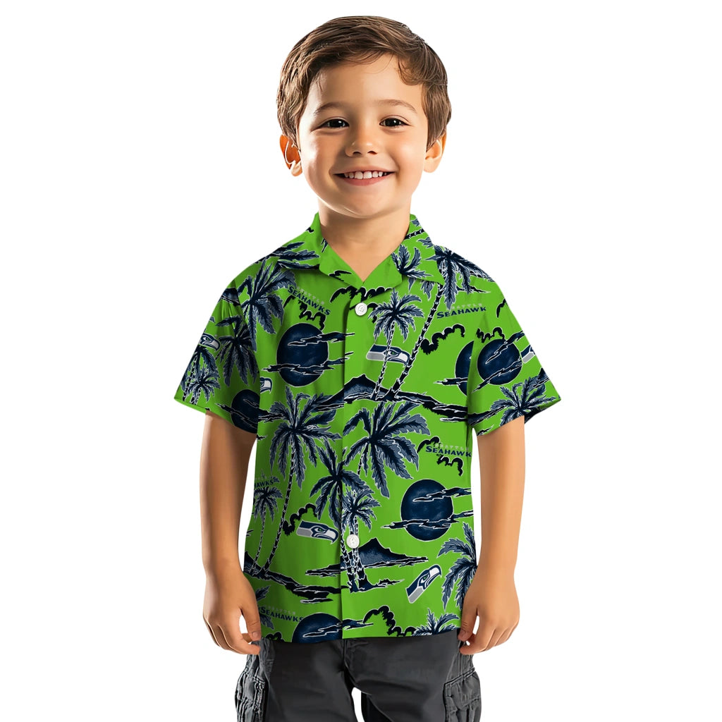 Seattle Seahawks Hawaiian Shirt - Palm Sunset | Moonbestprint