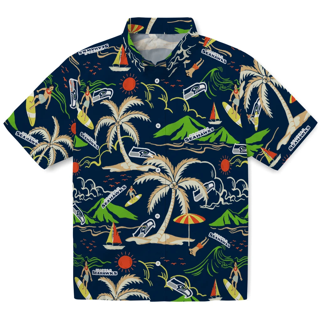 Seattle Seahawks Hawaiian Shirt - Palm Tree Island | Moonbestprint