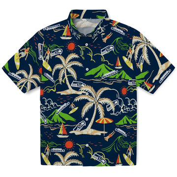 Seattle Seahawks Hawaiian Shirt - Palm Tree Island | Moonbestprint