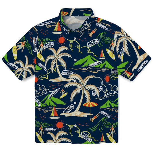 Seattle Seahawks Hawaiian Shirt - Palm Tree Island | Moonbestprint