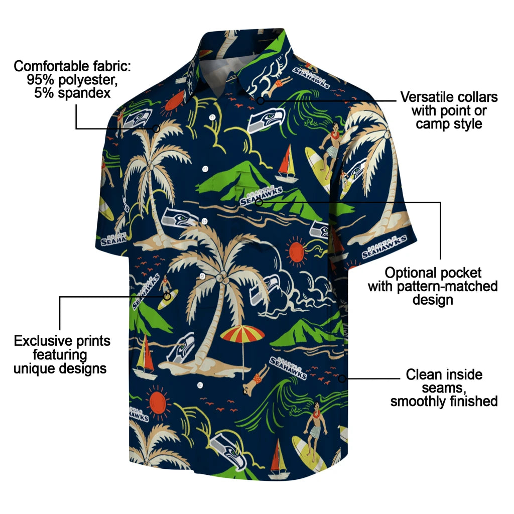 Seattle Seahawks Hawaiian Shirt - Palm Tree Island | Moonbestprint