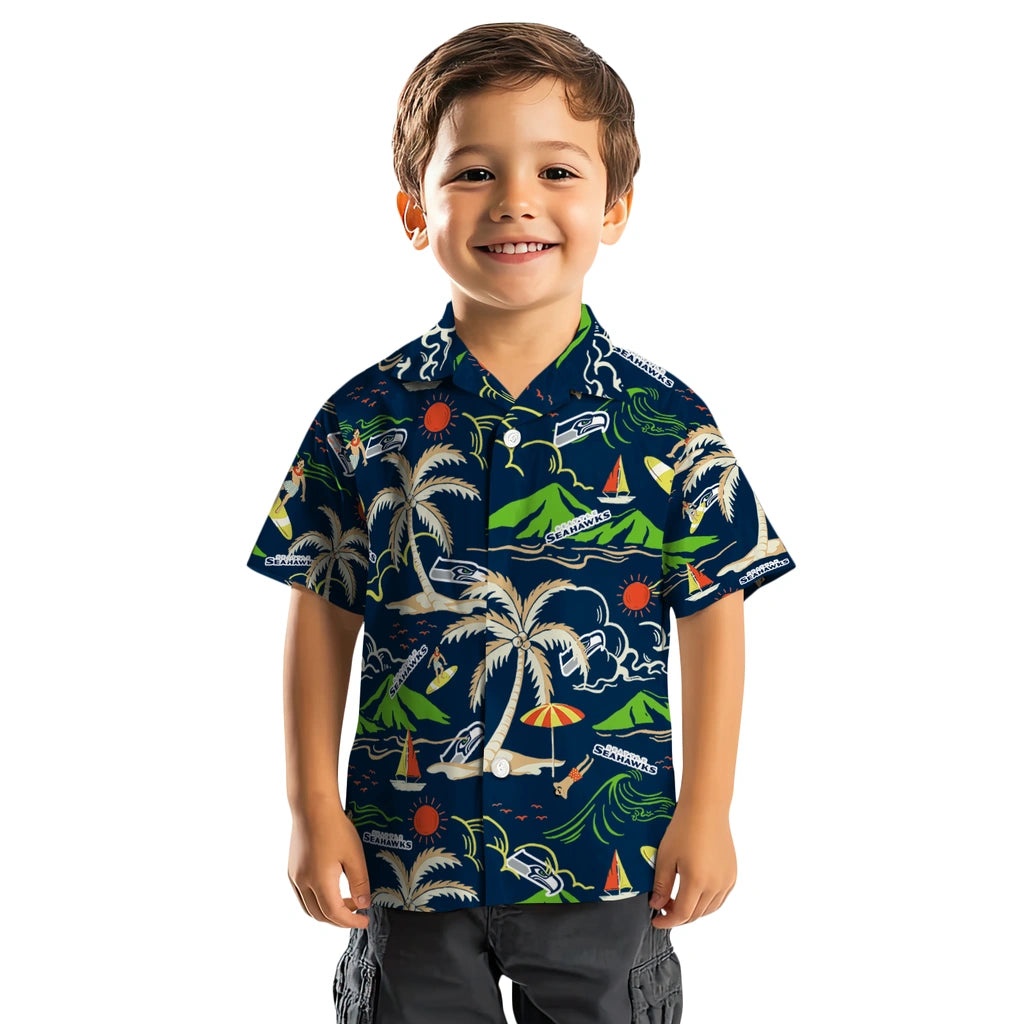 Seattle Seahawks Hawaiian Shirt - Palm Tree Island | Moonbestprint