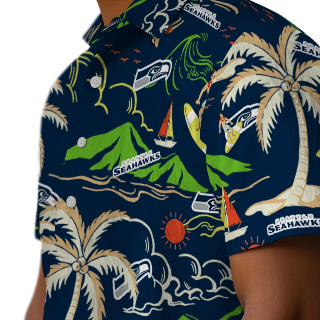 Seattle Seahawks Hawaiian Shirt - Palm Tree Island | Moonbestprint