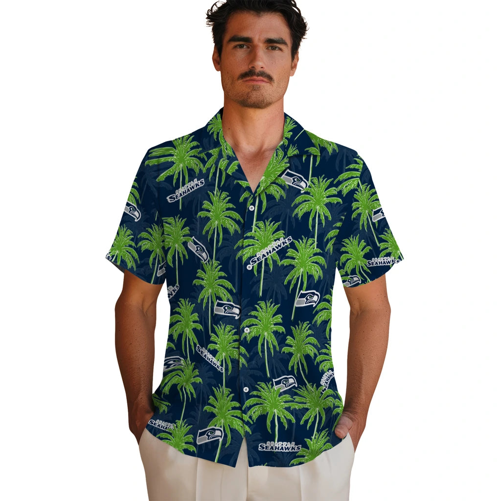 Seattle Seahawks Hawaiian Shirt - Palm Tree Motif | Moonbestprint