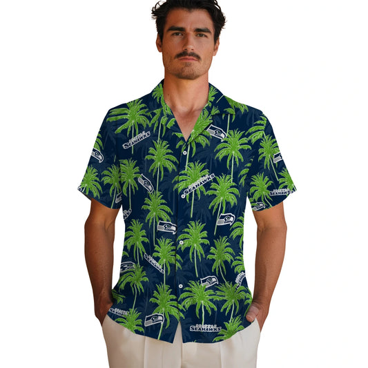 Seattle Seahawks Hawaiian Shirt - Palm Tree Motif | Moonbestprint