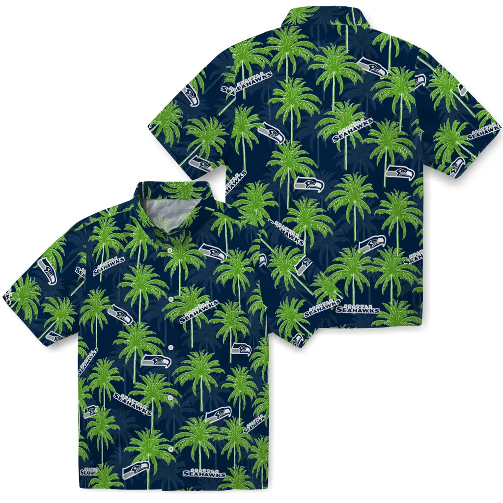 Seattle Seahawks Hawaiian Shirt - Palm Tree Motif | Moonbestprint